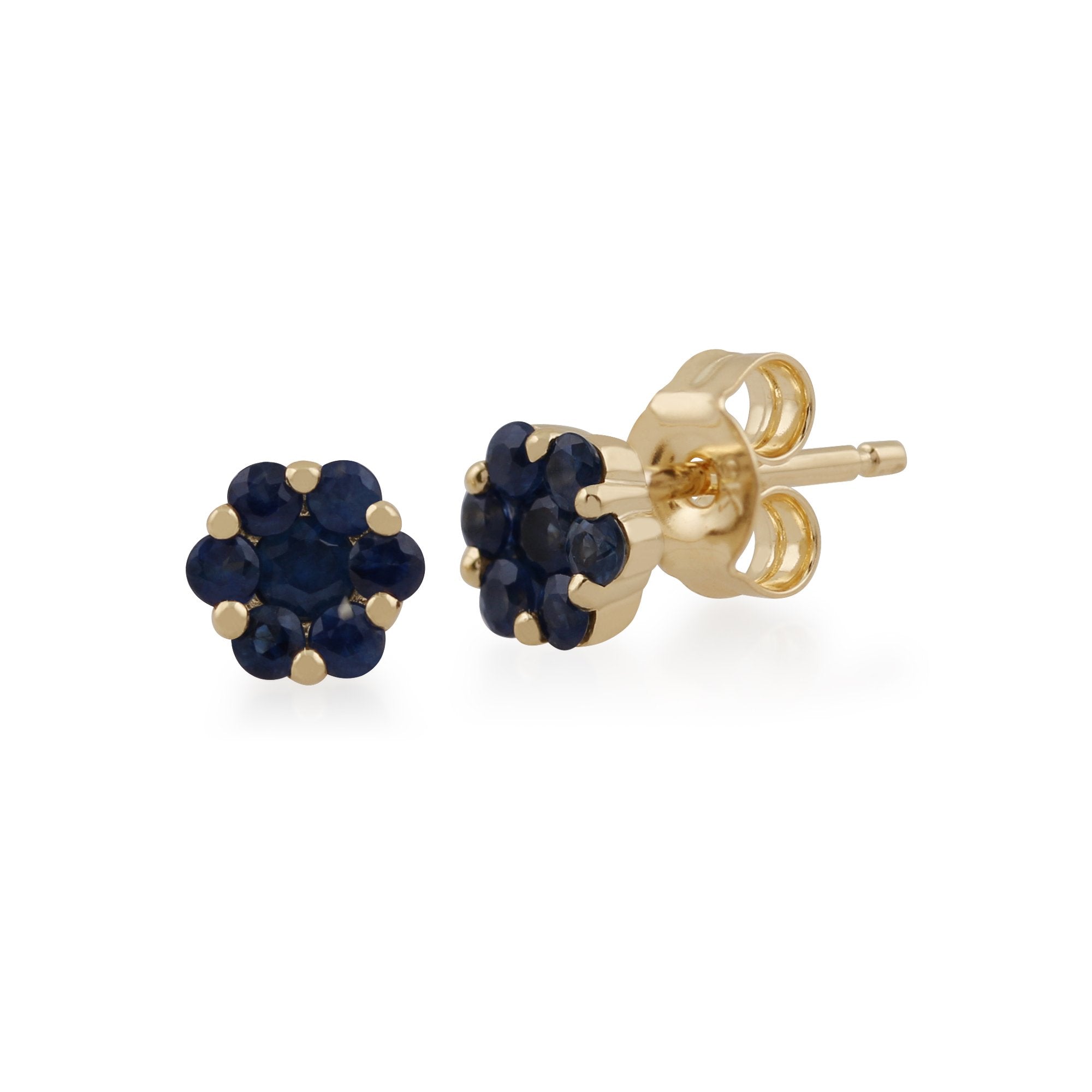 Floral Round Sapphire Cluster Stud Earrings in 9ct Yellow Gold
