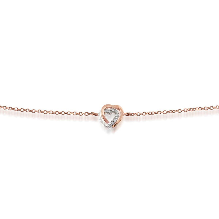 Bracciale classico a cuore in oro rosa 375 con diamante rotondo