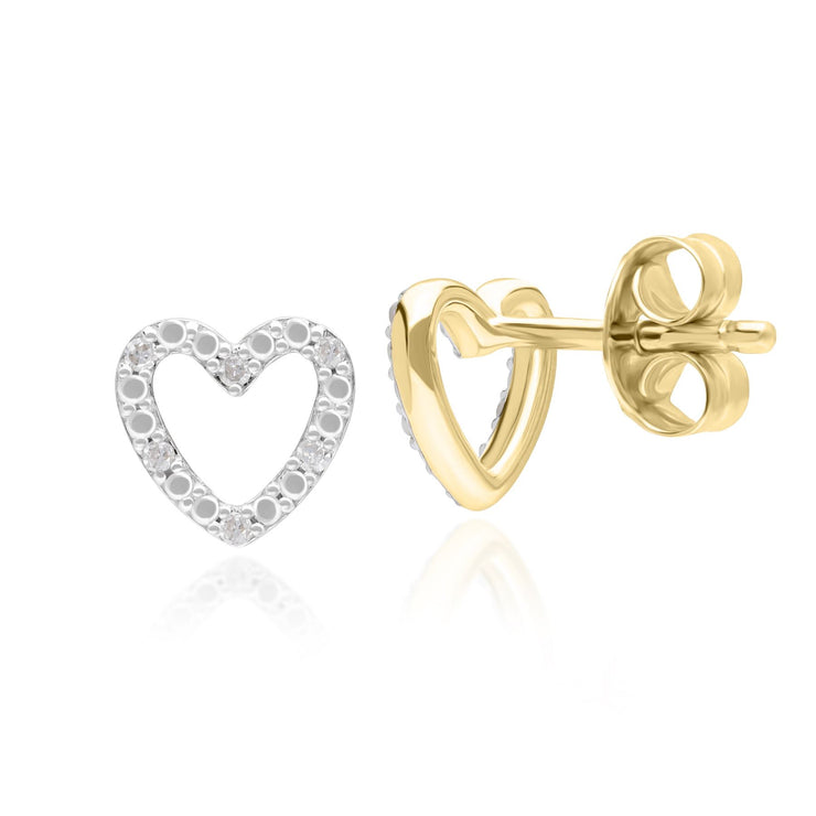 Orecchini a lobo a cuore in oro giallo 375 con diamante