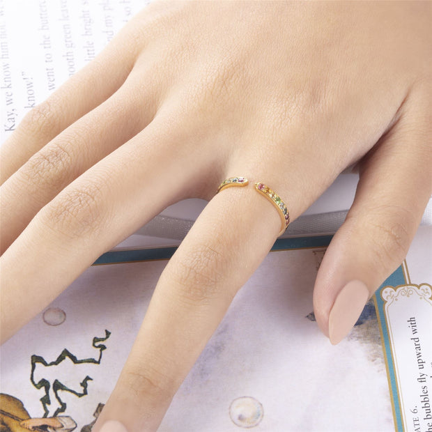 Anello aperto arcobaleno in argento 925 placcato oro