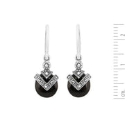 Orecchini pendenti e pendenti in stile Art Déco in argento 925 con onice nero, cabochon e marcasite
