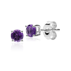 Classic Round Amethyst 6 Claw Set Stud Earrings in 925 Sterling Silver