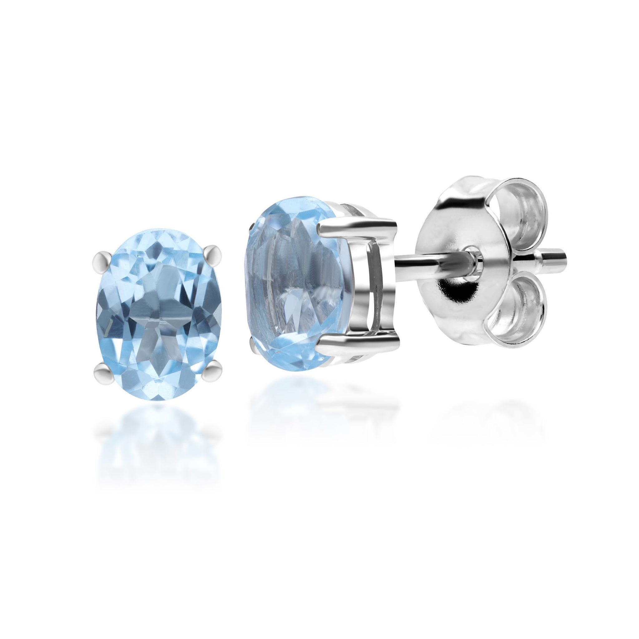 Classic Oval Blue Topaz Stud Earrings in 9ct White Gold 7x5mm