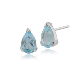Classic Pear Blue Topaz Stud Earrings in 9ct White Gold 6.5x4mm
