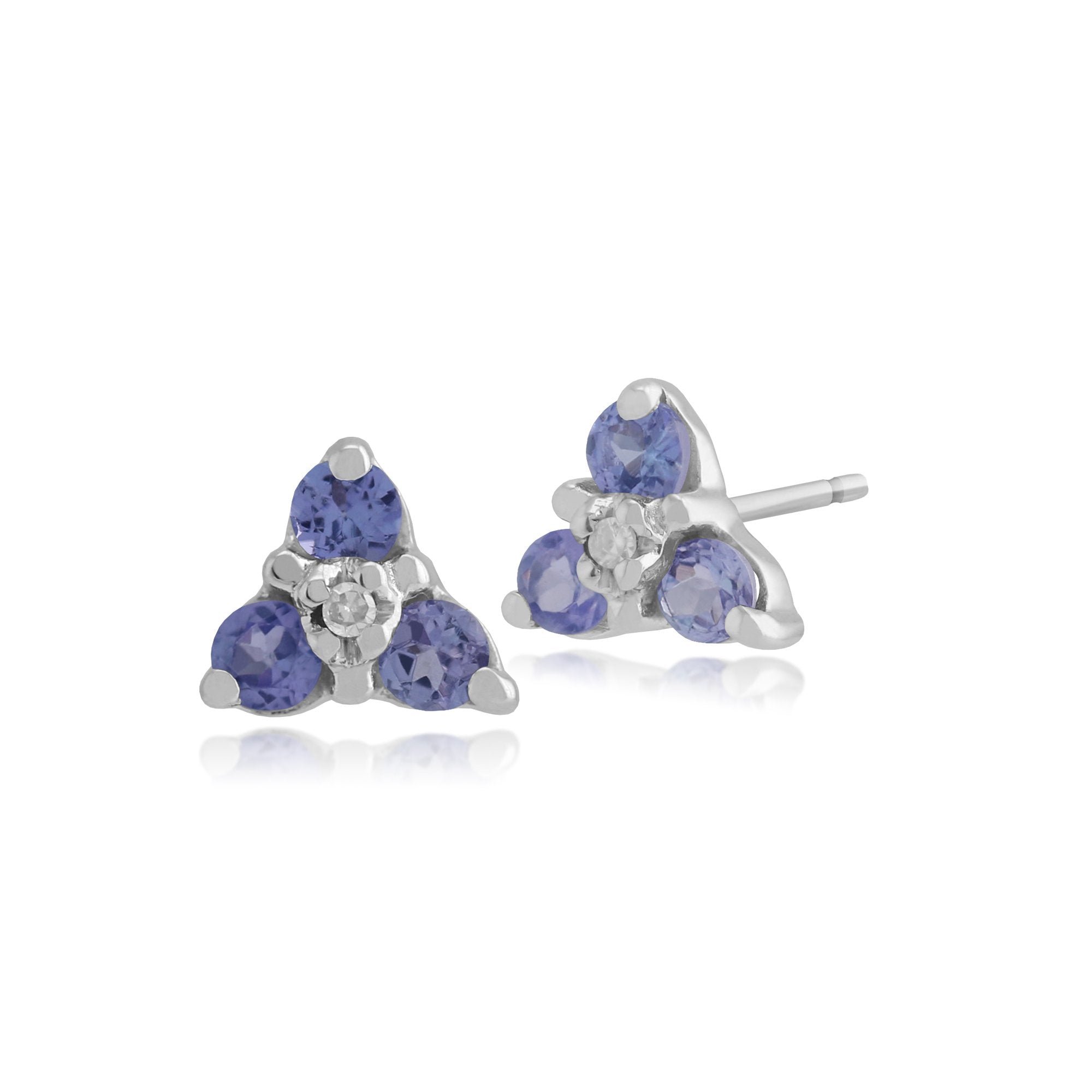 Floral Round Tanzanite & Diamond Stud Earrings in 9ct White Gold