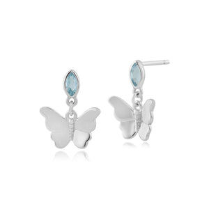 Classic Marquise Blue Topaz Butterfly Drop Earrings in 9ct White Gold