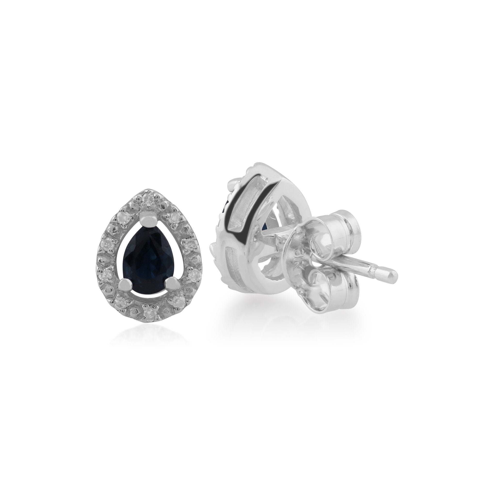 Classic Pear Sapphire & Diamond Halo Stud Earrings in 9ct White Gold