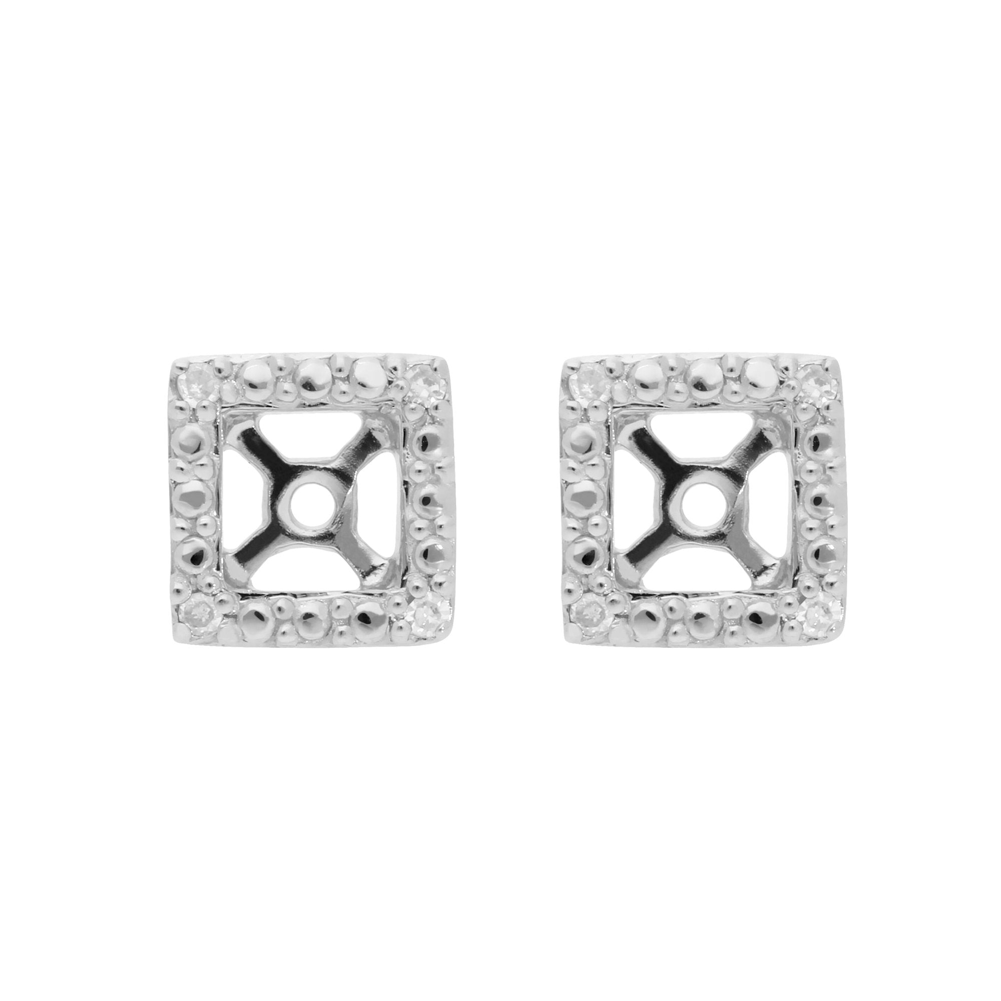 Classic Round Diamond Square Earring Jacket in 9ct White Gold
