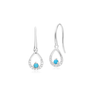 Classic Round Turquoise & Diamond Pear Drop Earrings in 9ct White Gold