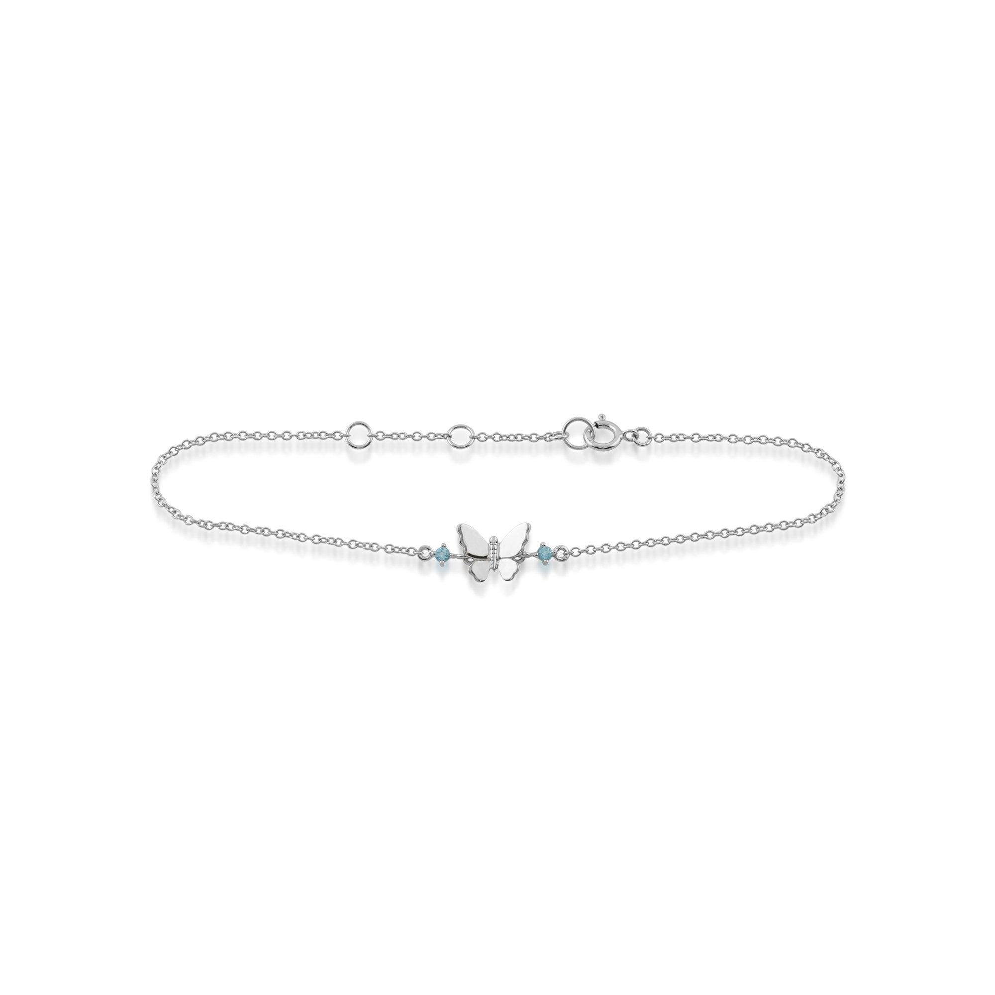 Classic Round Blue Topaz Butterfly Bracelet in 9ct White Gold