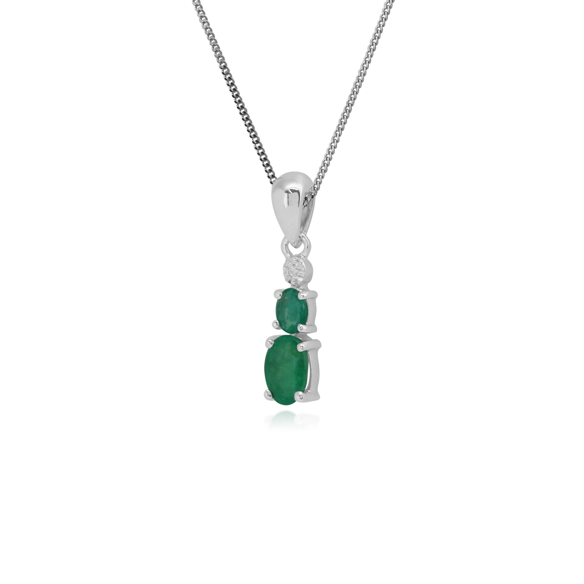 Classic Oval Emerald & Diamond Gradient Pendant in 9ct White Gold