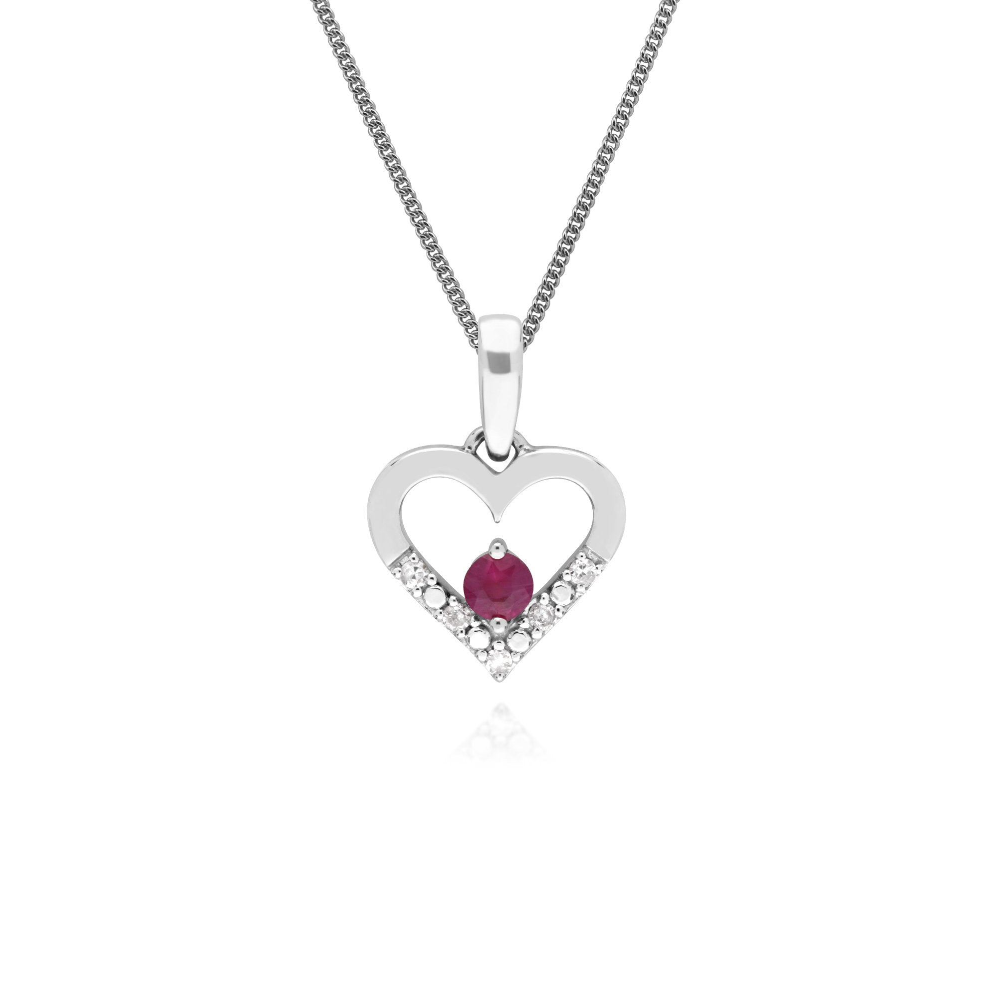 Classic Round Ruby & Diamond Love Heart Shaped Pendant in 9ct White Gold