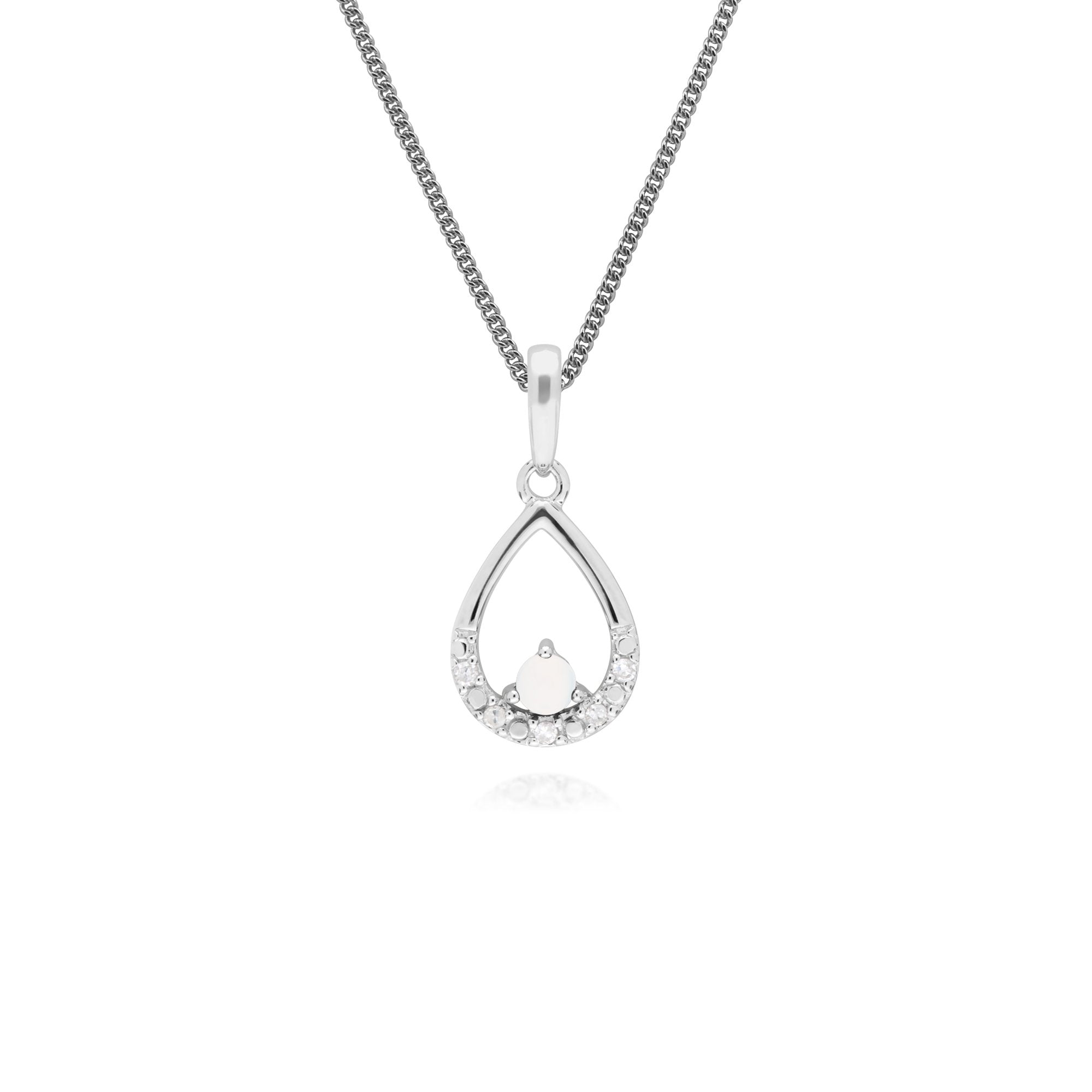 Classic Round Opal & Diamond Pear Shaped Pendant in 9ct White Gold