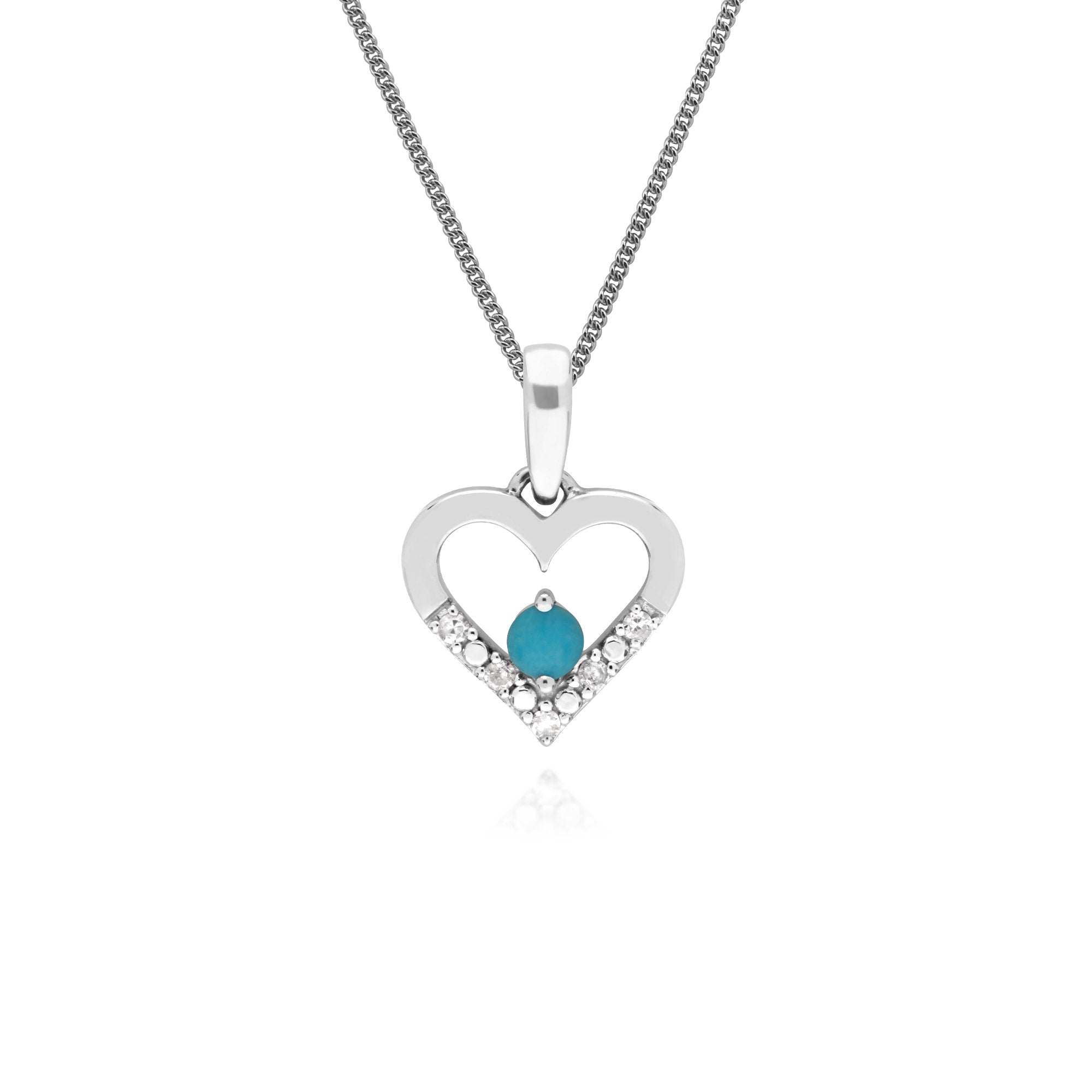 Classic Round Turquoise & Diamond Love Heart Shaped Pendant in 9ct White Gold