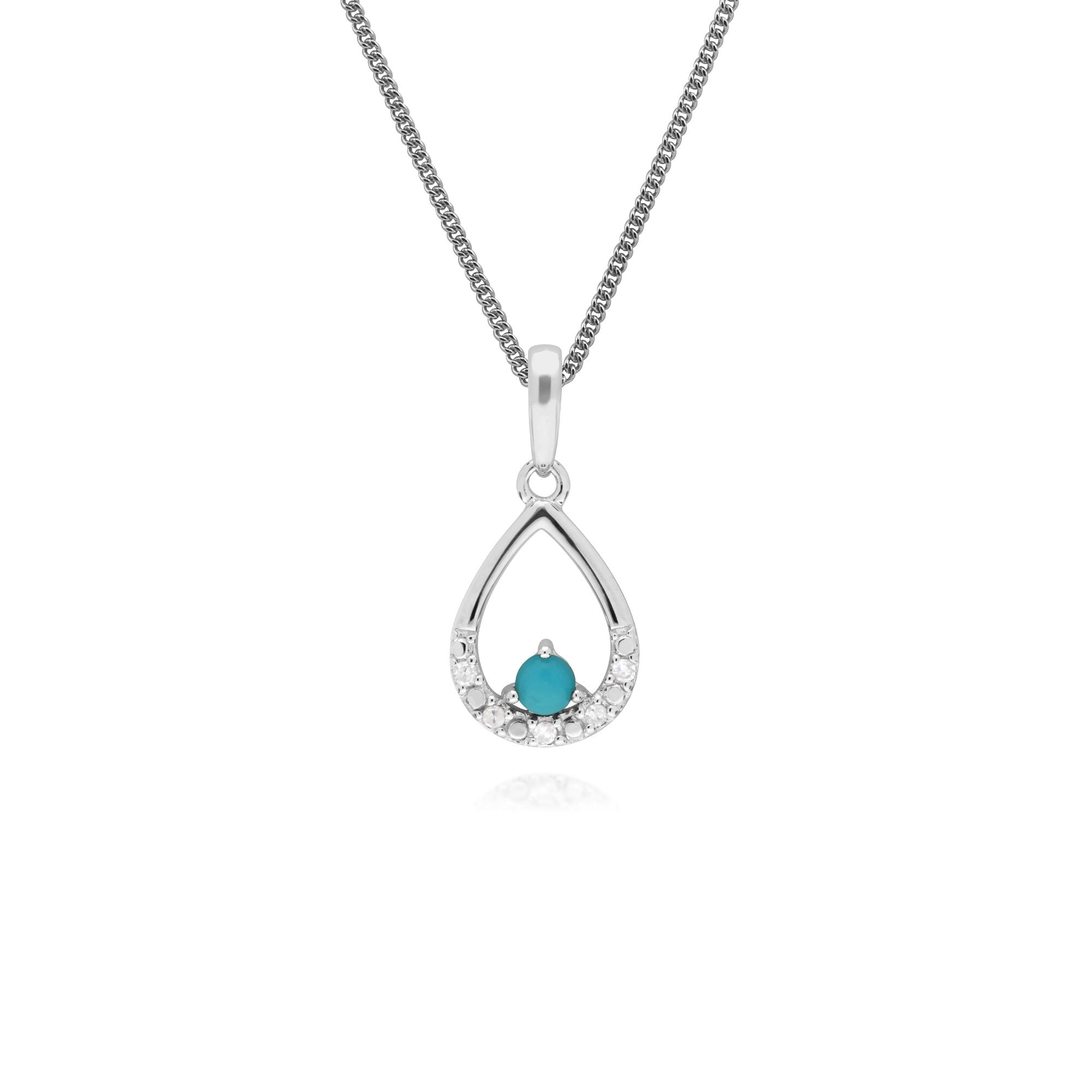 Classic Round Turquoise & Diamond Pear Shaped Pendant in 9ct White Gold