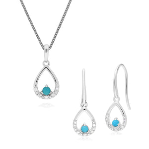 Classic Turquoise & Diamond Drop Earrings & Pendant Set Image 1