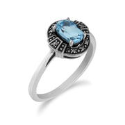 Gemondo Anello da donna in argento sterling ovale con topazio azzurro e marcasite - Topazio
