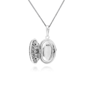 Art Nouveau Style Oval Topaz & Marcasite Locket Necklace in 925 Sterling Silver