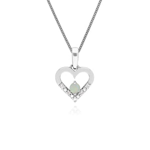 Classic Round Opal & Diamond Love Heart Shaped Pendant in 9ct White Gold