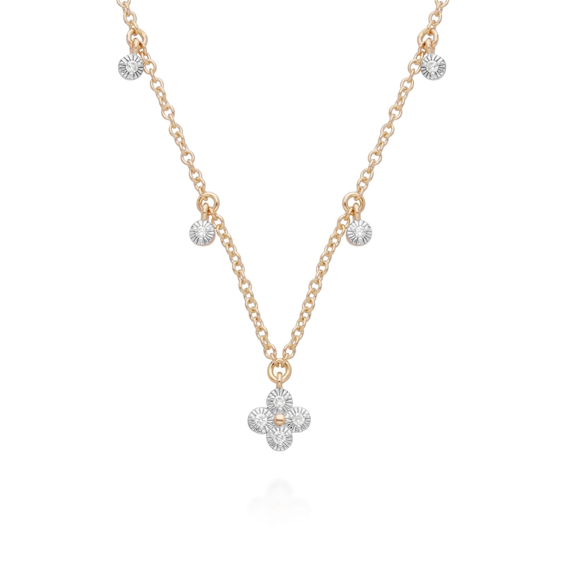 Diamond Flowers Choker Charm Necklace in 9ct Yellow Gold
