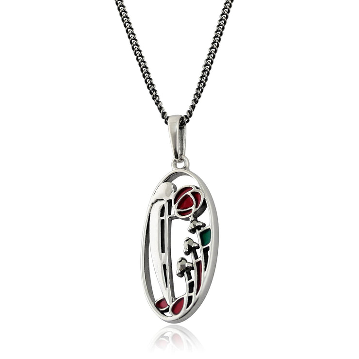 Ciondolo Stile Rennie Mackintosh Argento 925 Marcasite e Smalto