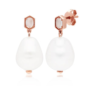 Modern Baroque Pearl & Moonstone Drop Earrings in Rose Gold Plated Sterling Silver