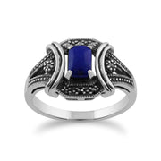 Anello Art Déco Gemondo, anello Art Déco in argento sterling 925 da 0,52 ct con lapislazzuli e marcasite