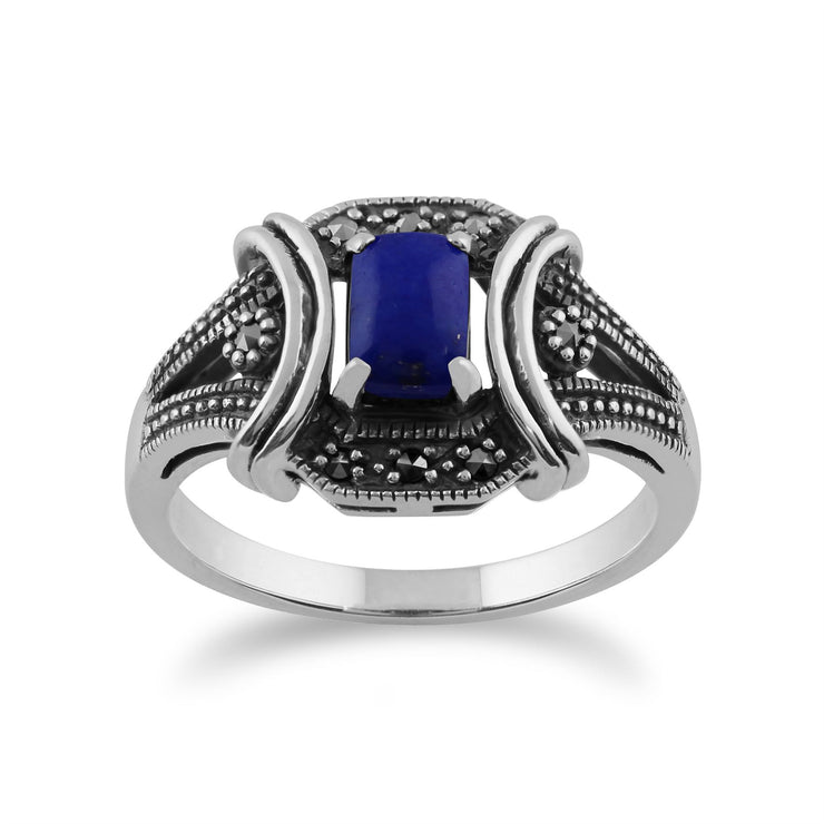 Anello Art Déco Gemondo, anello Art Déco in argento sterling 925 da 0,52 ct con lapislazzuli e marcasite