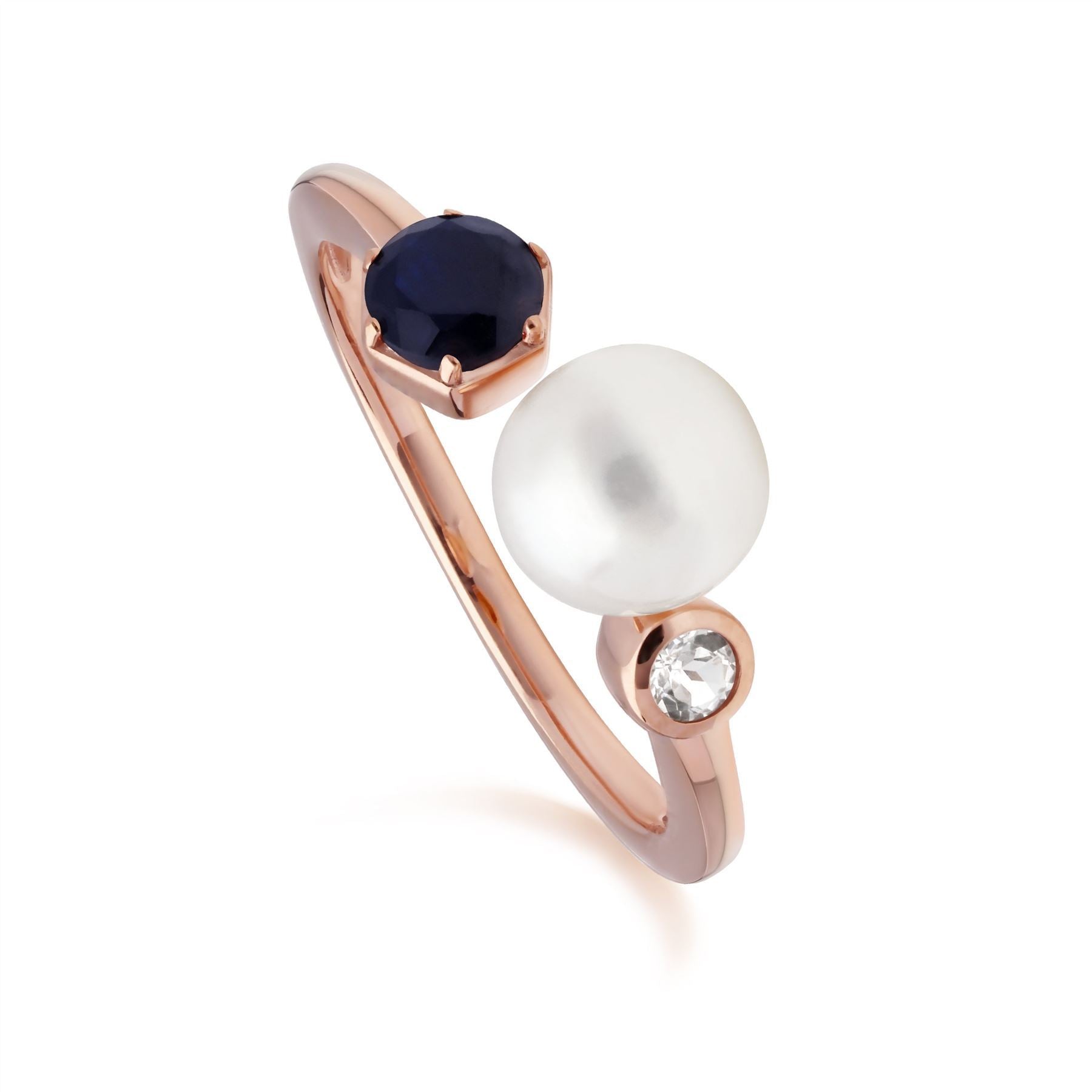 Modern Pearl, Sapphire & Topaz Ring & Pendant Rose Gold Plated Set
