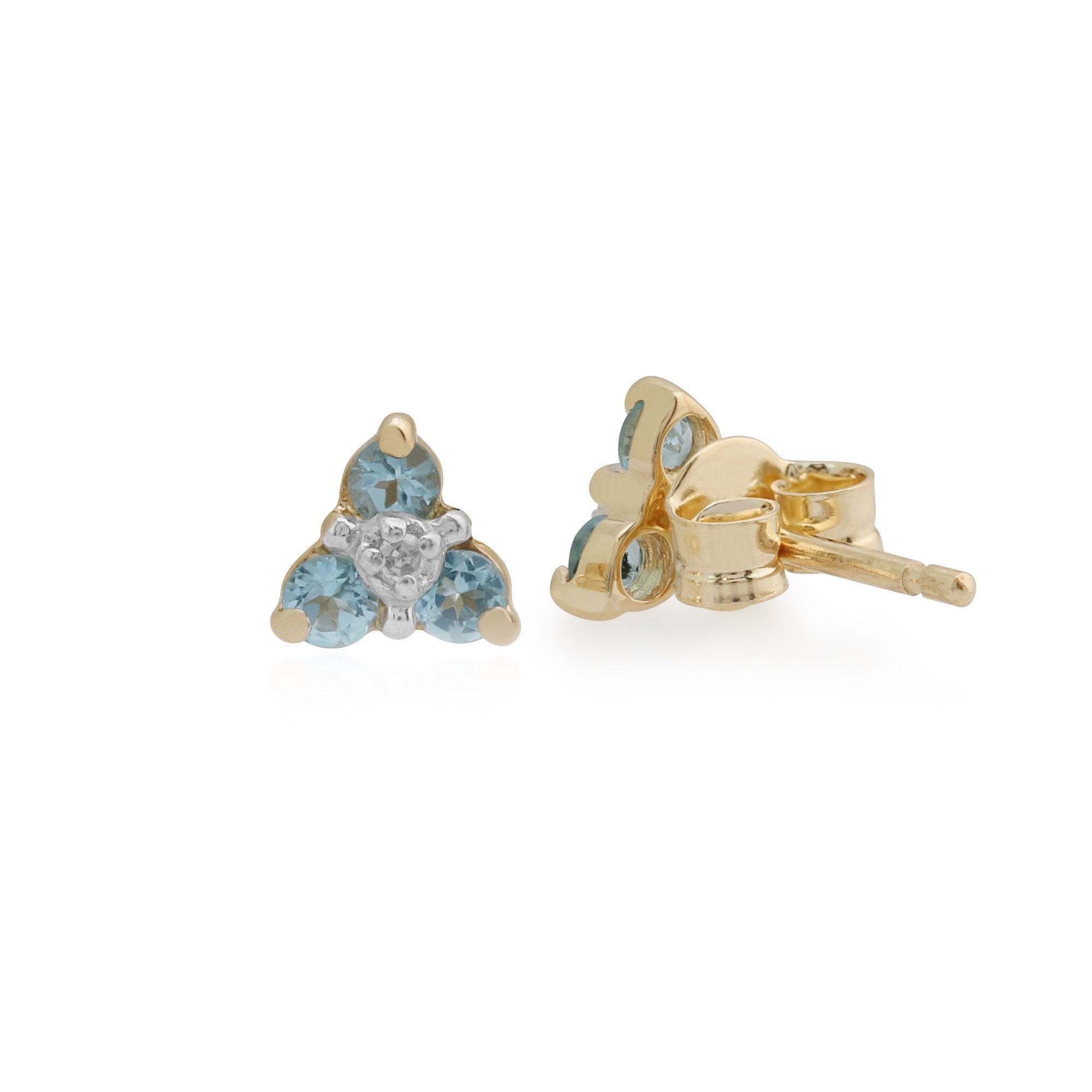 Classic Round Blue Topaz & Diamond Cluster Stud Earrings in 9ct Yellow Gold