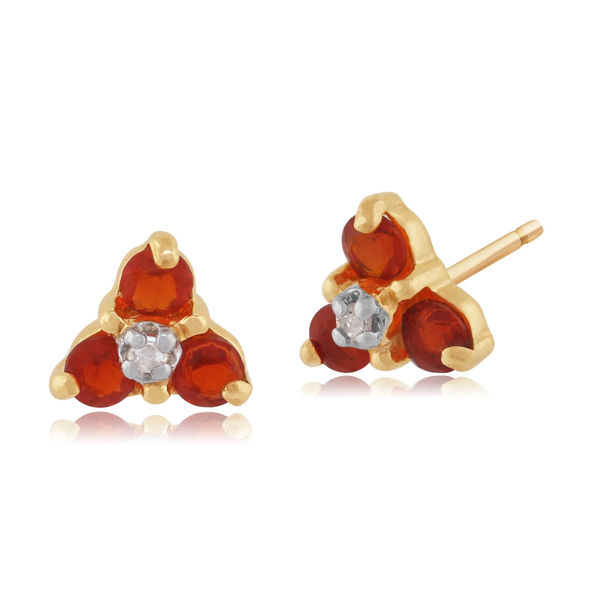 Classic Round Fire Opal & Diamond Cluster Stud Earrings in 9ct Yellow Gold