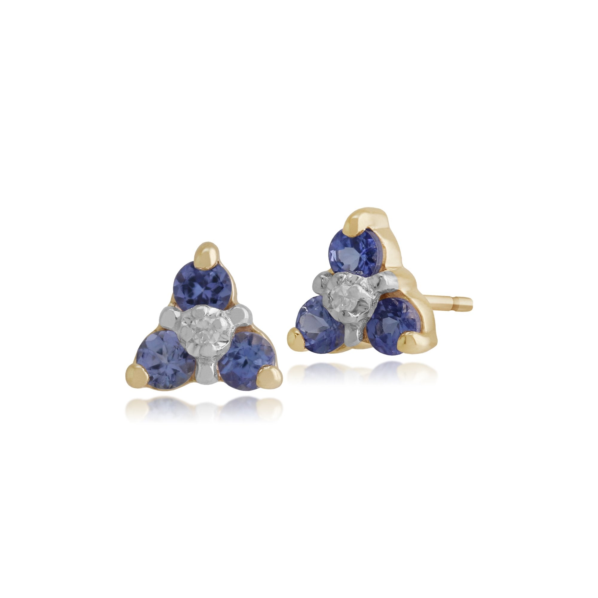 Floral Round Tanzanite & Diamond Stud Earrings in 9ct Yellow Gold