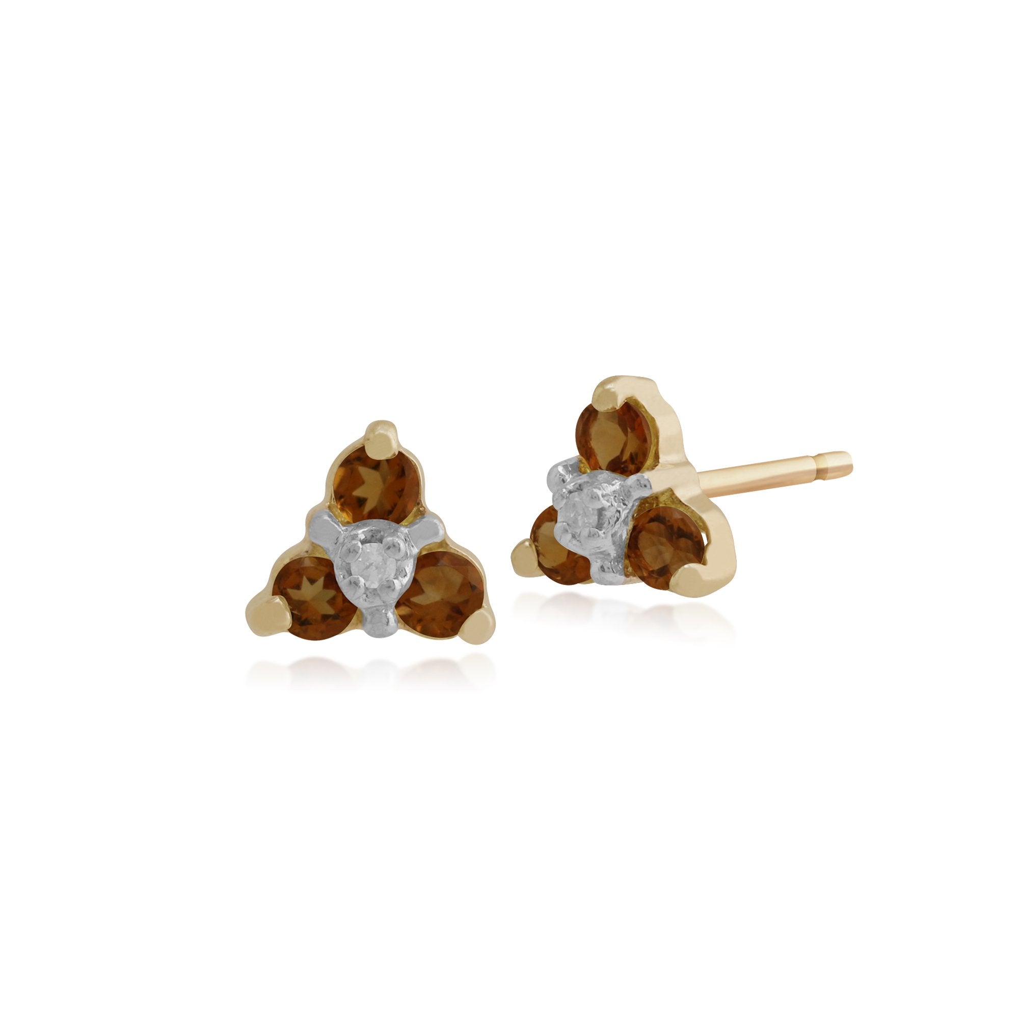 Floral Round Citrine & Diamond Stud Earrings in 9ct Yellow Gold