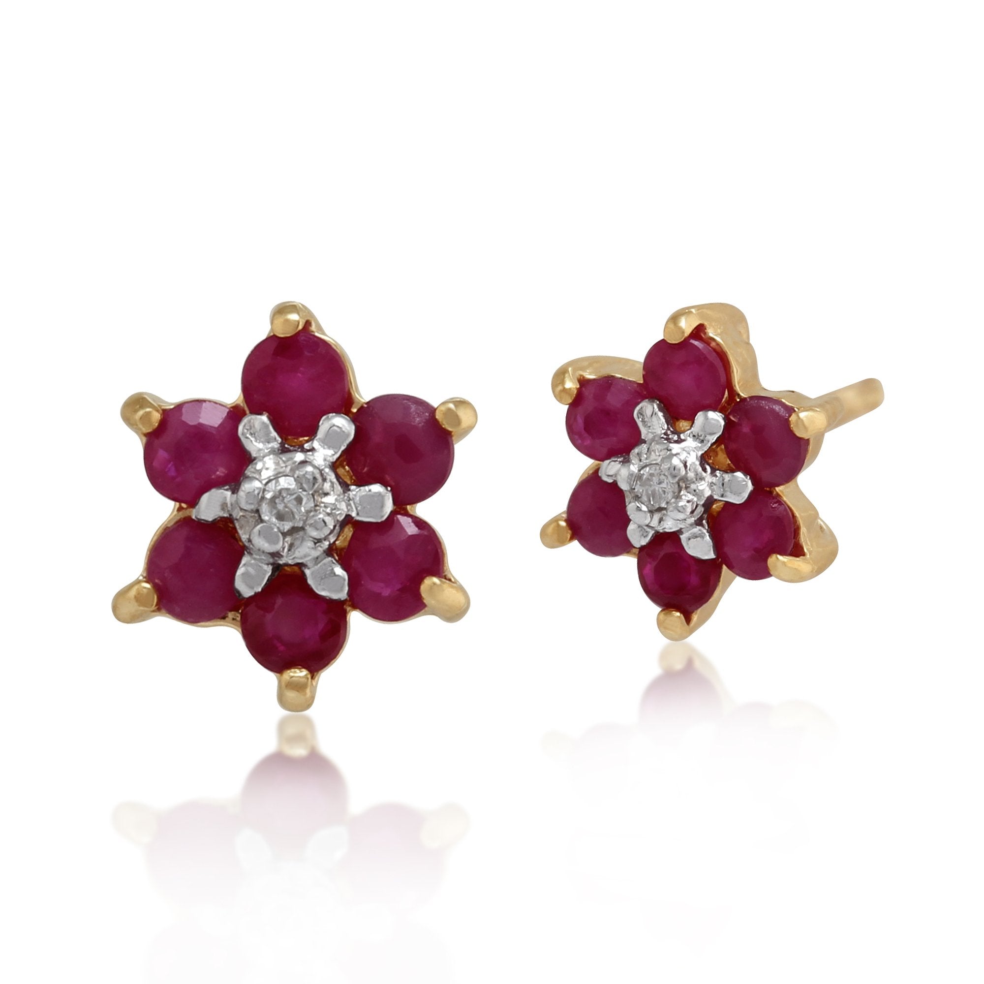 Floral Ruby & Diamond Cluster Stud Earrings & Pendant Set Image 2