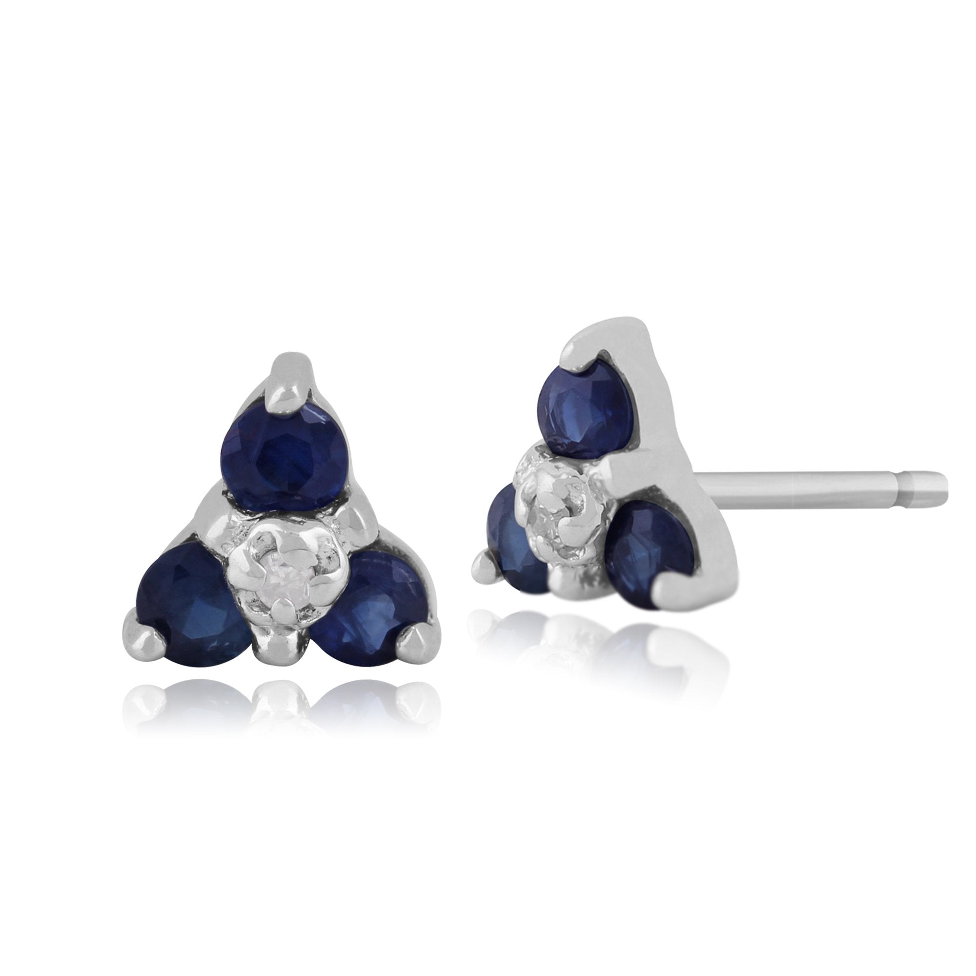 Classic Round Sapphire & Diamond Cluster Stud Earrings in 9ct White Gold