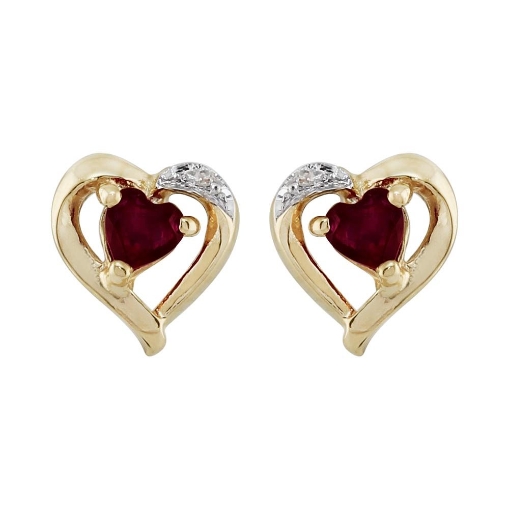 Classic Heart Garnet & Diamond Stud Earrings in 9ct Yellow Gold