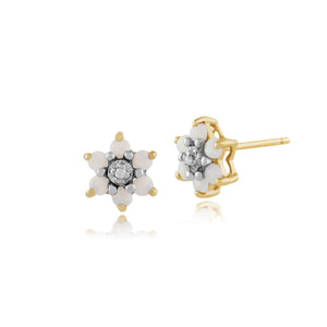 Floral Opal & Diamond Cluster Stud Earrings & Pendant Set Image 2
