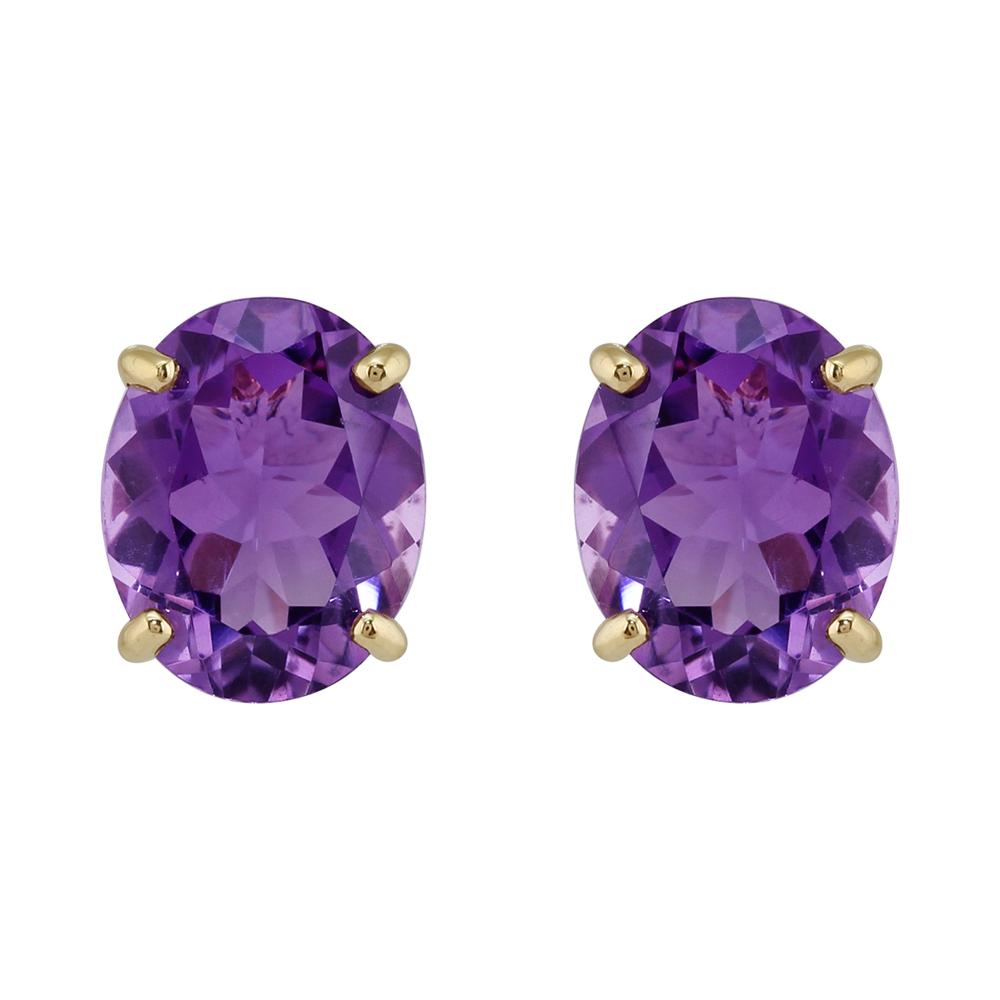 Classic Oval Amethyst Stud Earrings in 9ct Yellow Gold 10x8mm