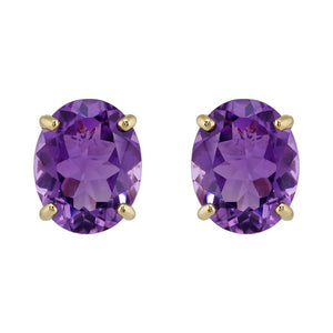 Classic Oval Amethyst Stud Earrings in 9ct Yellow Gold 10x8mm