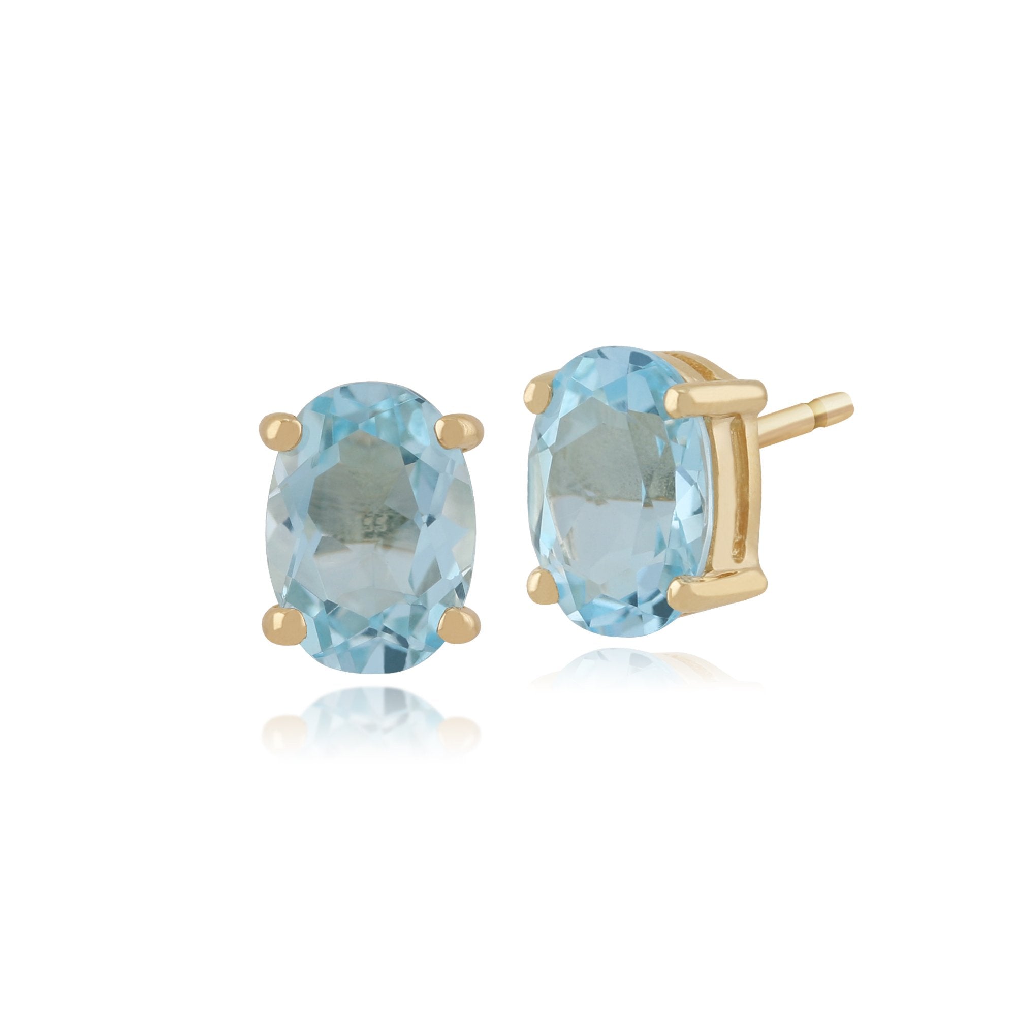Classic Oval Blue Topaz Stud Earrings in 9ct Yellow Gold 7x5mm