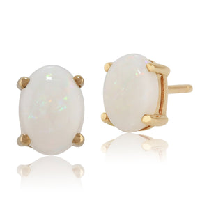 Classic Oval Opal Stud Earrings in 9ct Yellow Gold 7x5mm