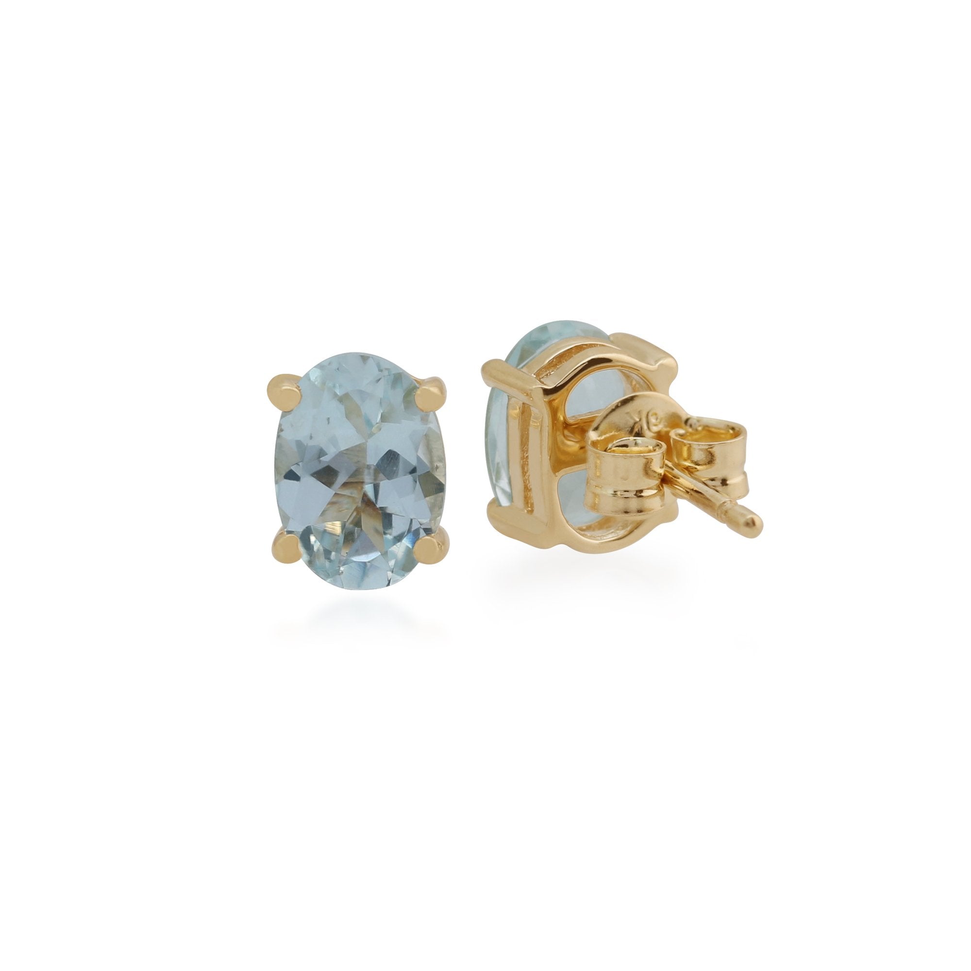 Classic Oval Aquamarine Claw Set Stud Earrings in 9ct Yellow Gold