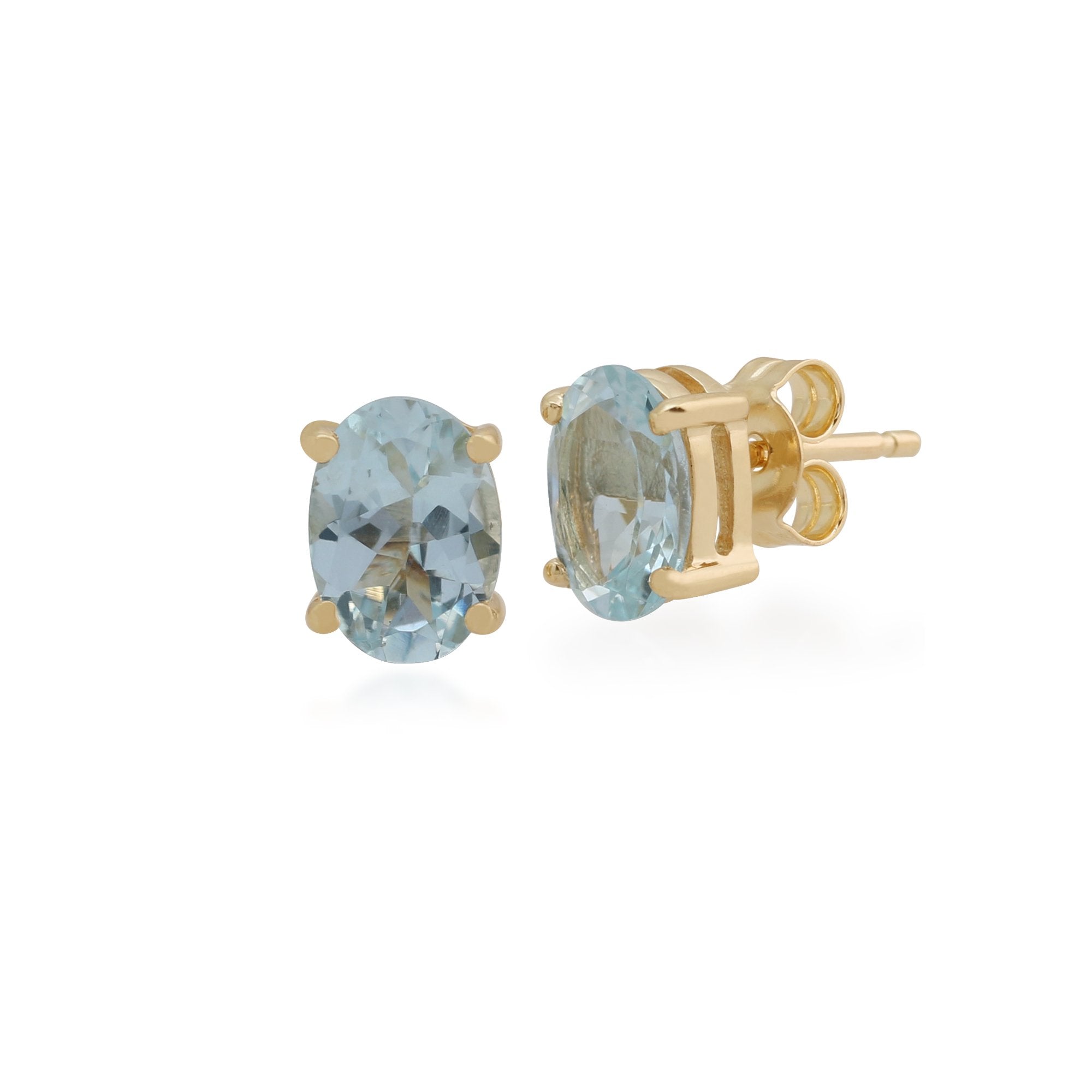 Classic Oval Aquamarine Claw Set Stud Earrings in 9ct Yellow Gold