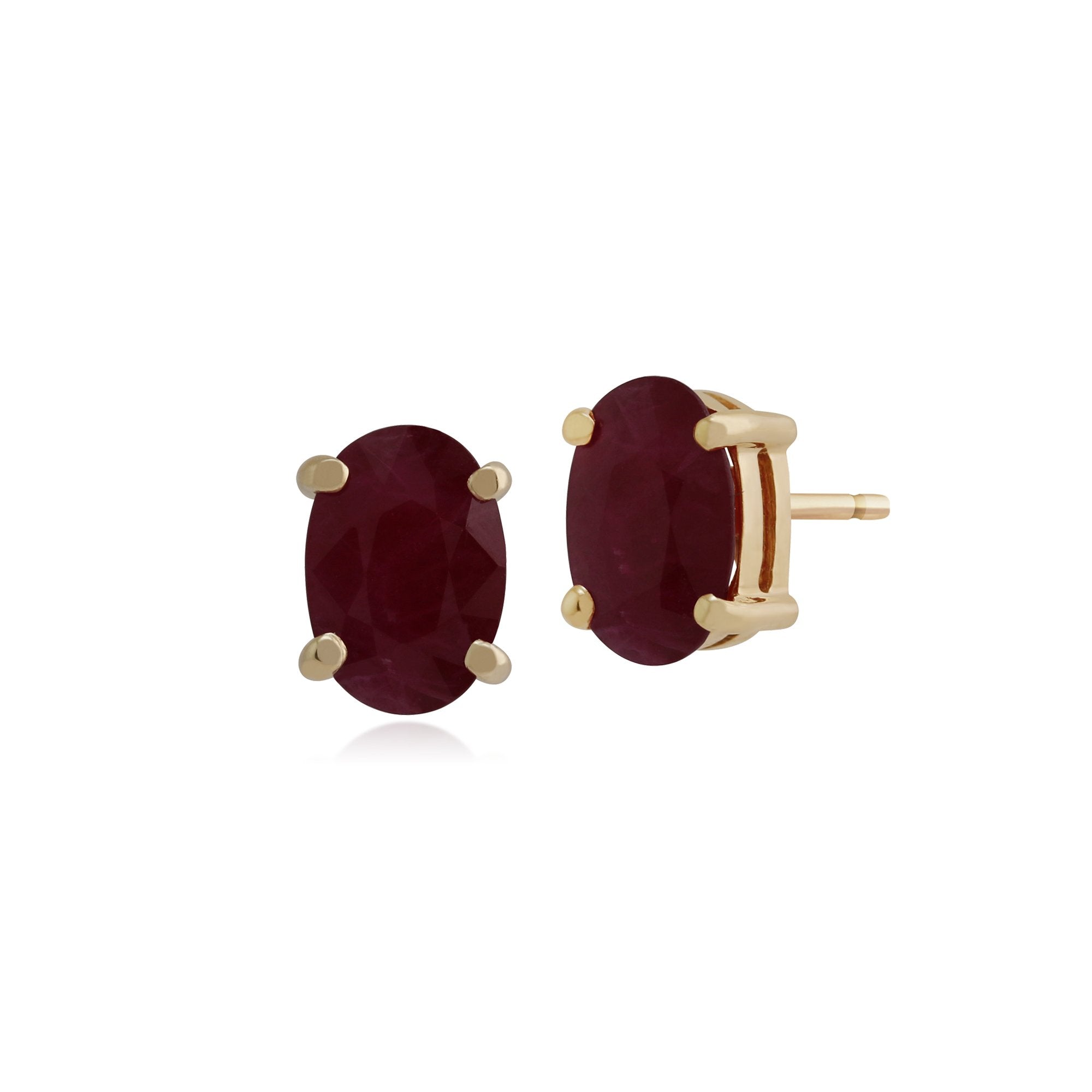 Classic Oval Ruby Single Stone Stud Earrings & Pendant Set in 9ct Yellow Gold