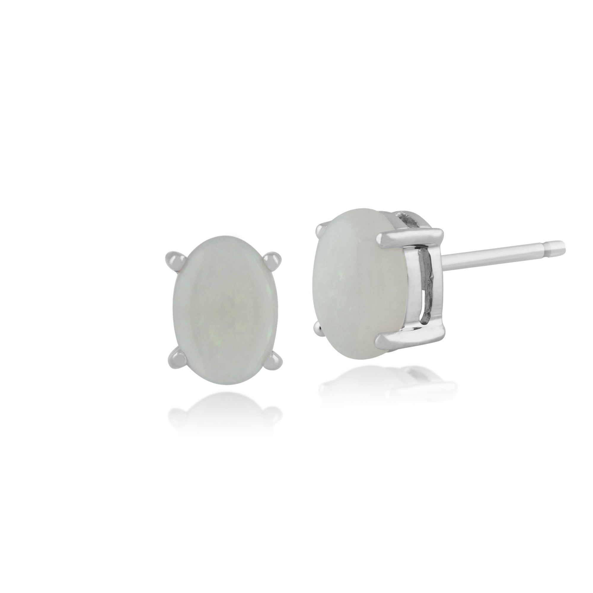 Classic Oval Opal Cabochon Stud Earrings in 9ct White Gold 7x5mm
