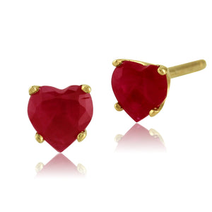 Classic Heart Ruby Stud Earrings in 9ct Yellow Gold 4mm