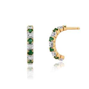 Classic Emerald & Diamond Half Hoop Earrings & Half Eternity Ring Set Image 2