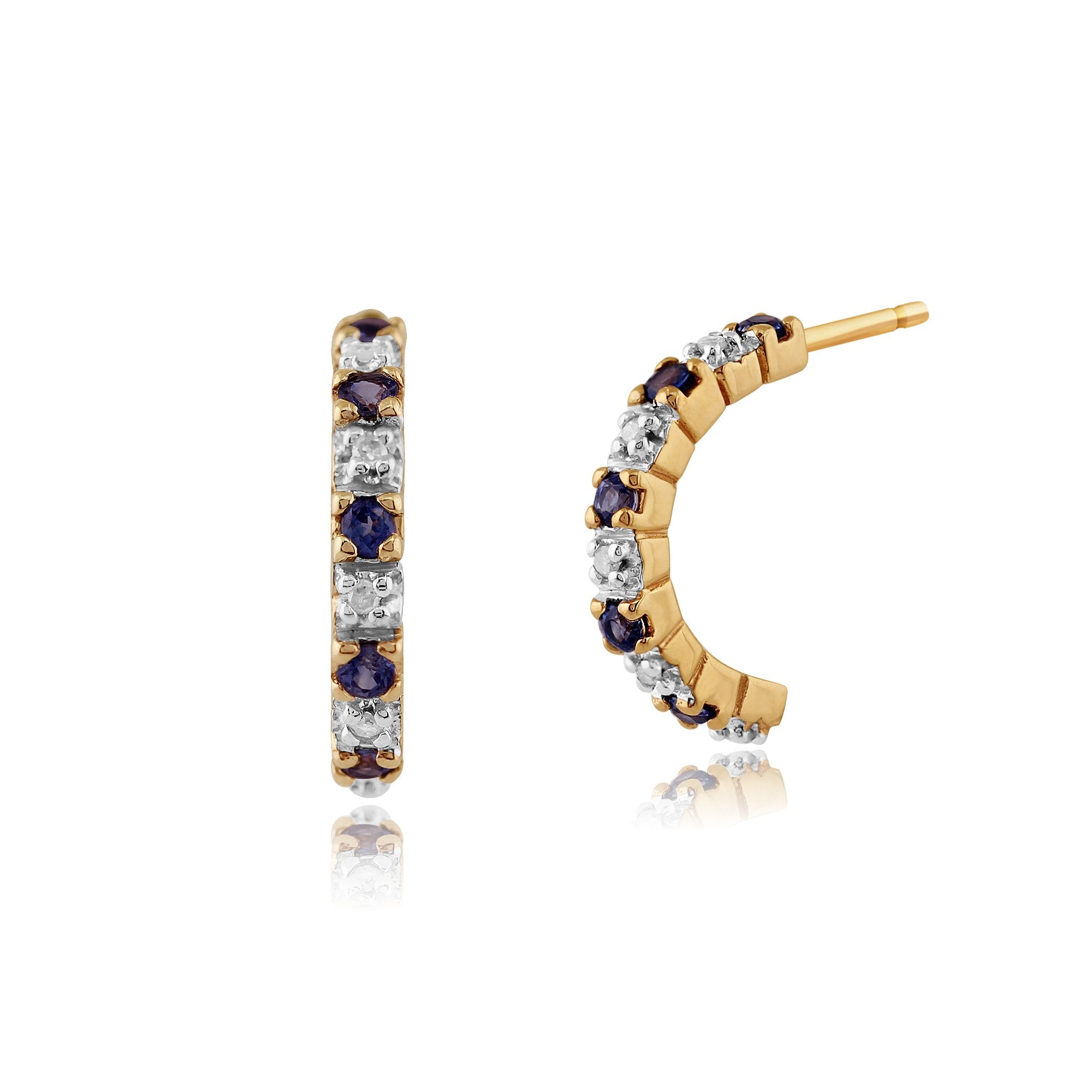 Classic Round Sapphire & Diamond Half Hoop Style Earrings in 9ct Yellow Gold