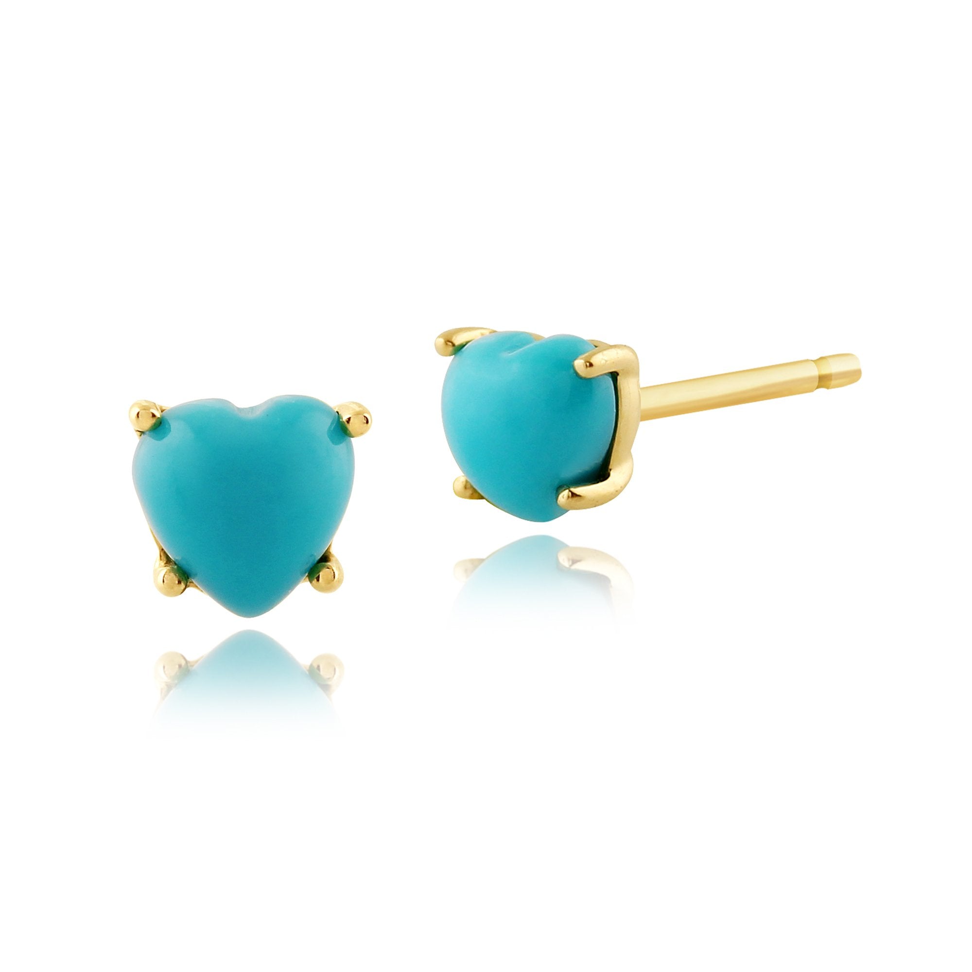 Classic Heart Turquoise Stud Earrings in 9ct Yellow Gold 4mm