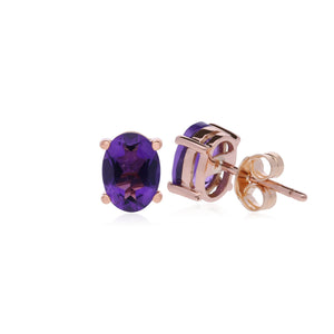 Classic Oval Amethyst Claw Set Stud Earrings in 9ct Rose Gold